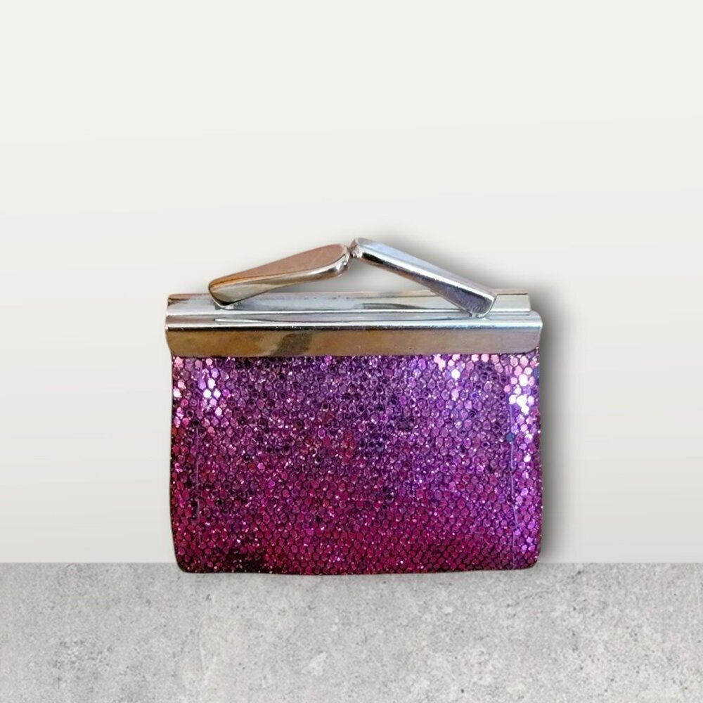 NWOT Miniature Coin Purse in Glitter Fushcia Pink with Silver Clasp Clos…